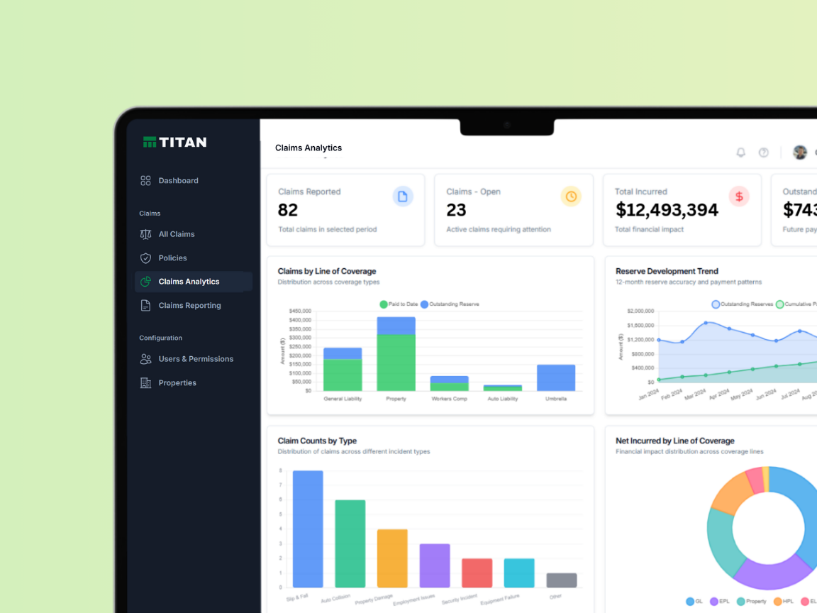 Claims management and analytics dashboard