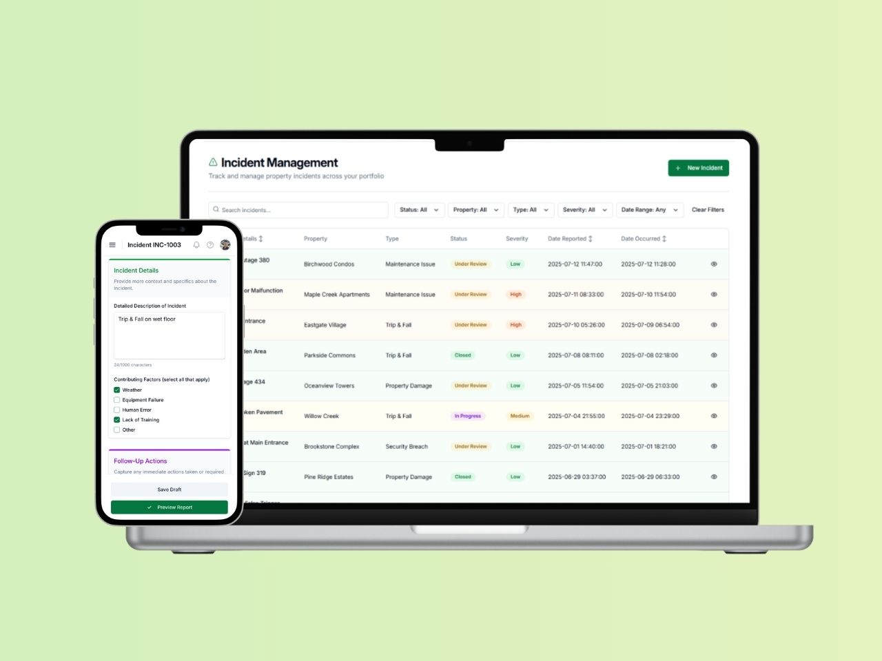 Mobile incident reporting and inspections interface